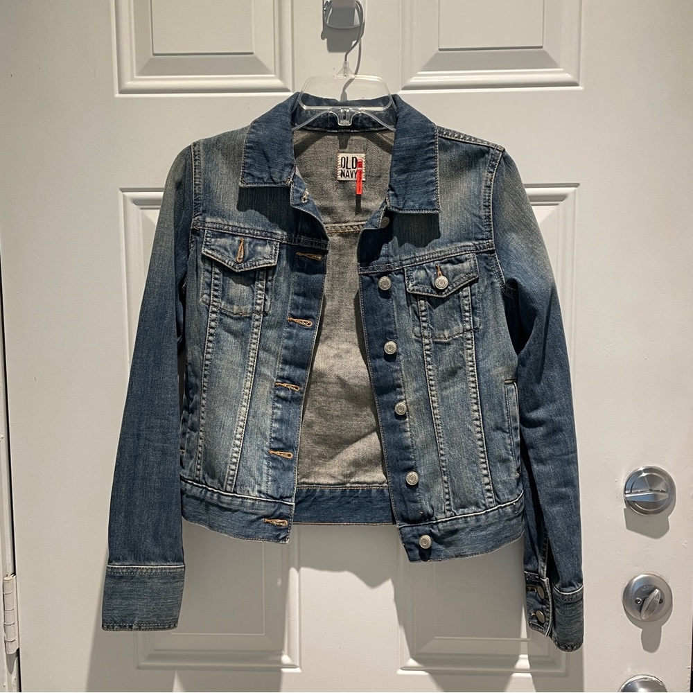 Old Navy Dark Wash Button Down Long Sleeve Denim Jean Jacket Size XS